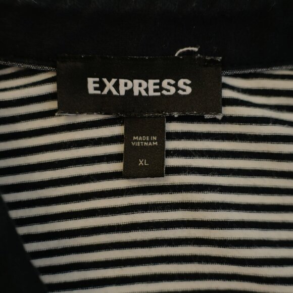 DAMAGED Express Collared Black White Striped Short Sleeve  Polo Shirt XL‎ Cotton - Picture 8 of 9